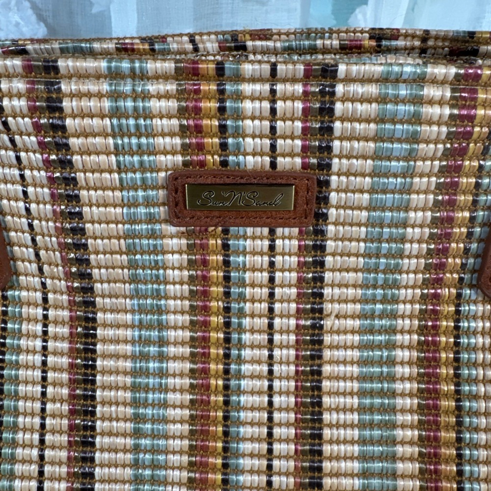 Sun N Sand Woven Striped Tote Bag Zip Close Summer Beach Resort Vacation Cruise - Picture 2 of 12